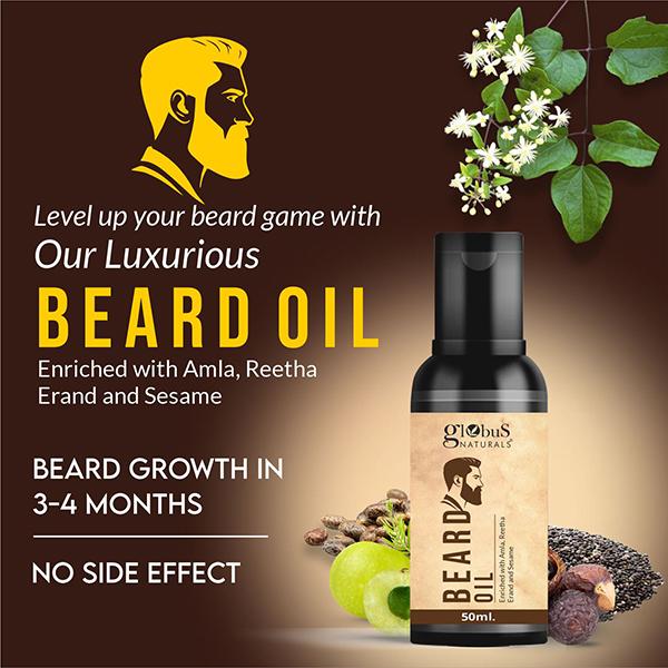 Globus Naturals Beard Oil, Enriched with Amla Reetha Erand & Sesame Oil, Natural 50ml each 2's - Face Oils