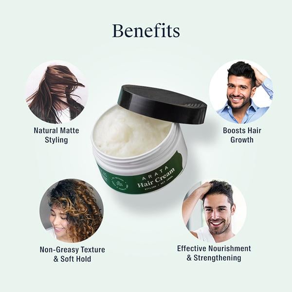 Arata Natural Styling & Hold Hair Cream With Organic Flaxseed & Olive Oil 100 ml - Hair Gels & Waxes