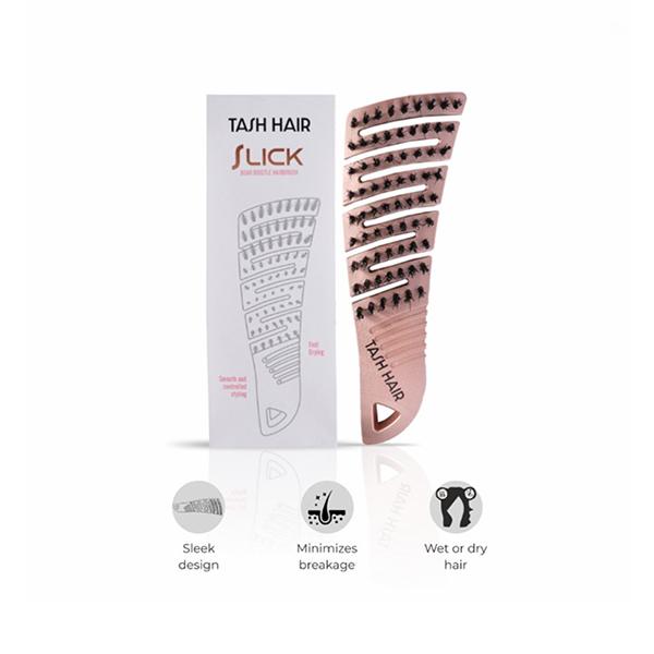 Tash Hair Slick - Portable Detangling Boar Bristle Hair Brush For Wet, Dry, Curly and Straight Hair Gold 60 gm