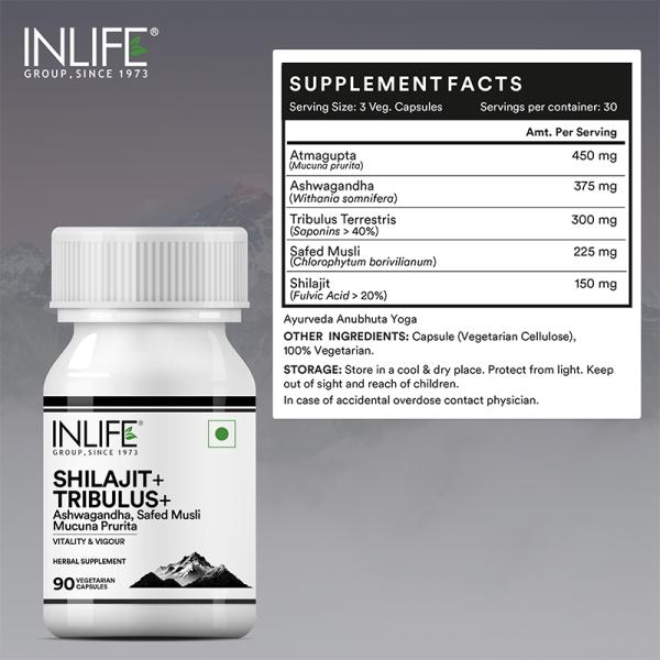 INLIFE Shilajit+ Tribulus+ Vegetarian Capsules 90's - Sexual Care