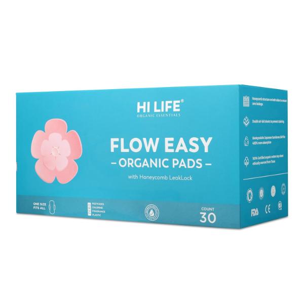 Hi Life Flow Easy Organic Pads 30's - Sanitary Napkins
