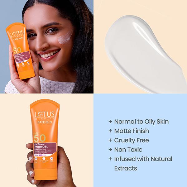 Lotus Herbals Safe Sun Uv Screen Mattegel Pa+++ Spf-50 50 Gm - Face Sunscreen