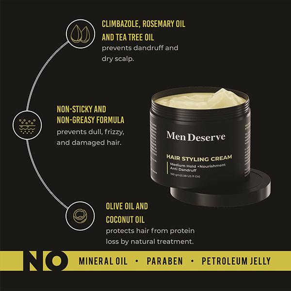Men Deserve Hair Styling Cream (Medium Hold) + Nourishment Anti Dandruff 100gm - Hair Creams