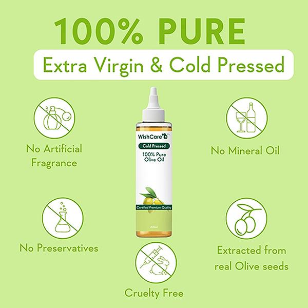 WishCare 100% Pure Cold Pressed Olive Oil for Healthy Hair and Glowing Skin 200 ml - Hair Oils