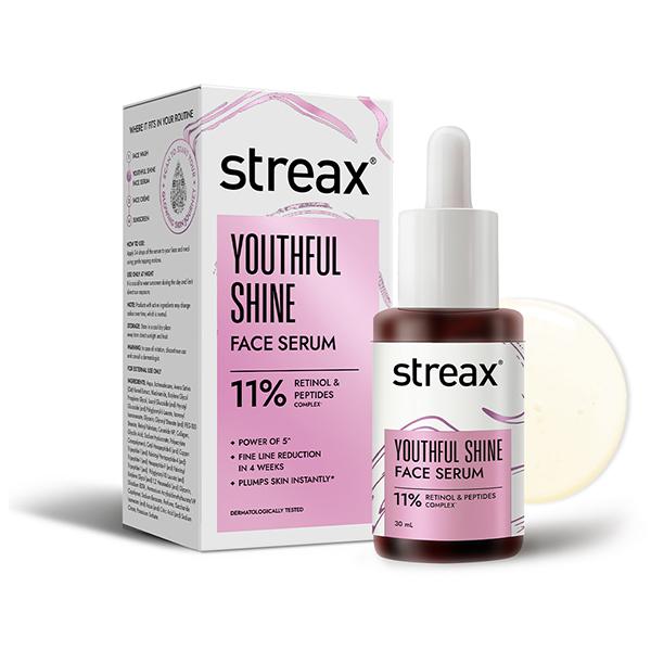 Netmeds | Streax Youthful Shine Face Serum, 11% Retinol Peptide Ceramides, Collagen and Oat Extracts 30 ml