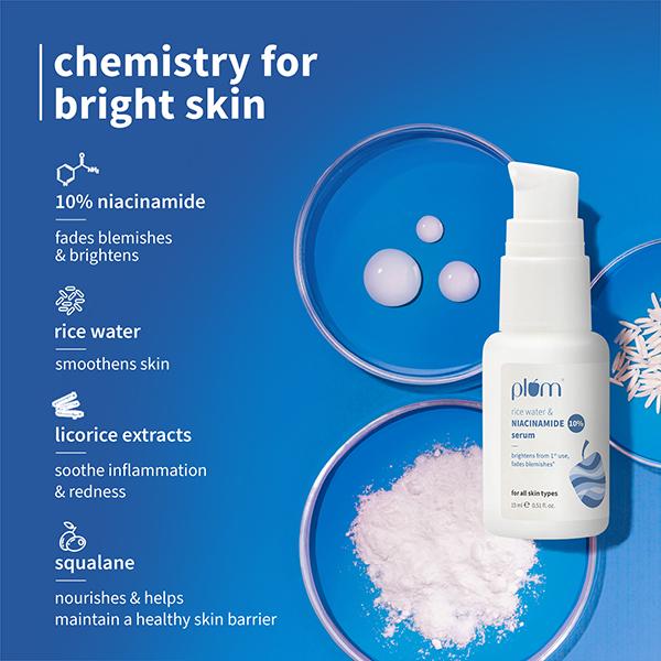 Plum 10% Niacinamide Face Serum with Rice Water Clarity Boost Fragrance free 15ml - Face Serum