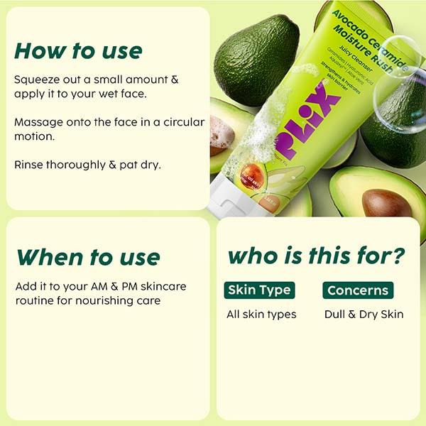 Plix The Plant Fix Avocado Ceramide Moisture Rush Juicy Cleanser To Strengthen Your Skin Barrier 100 ml - Face Wash & Cleansers
