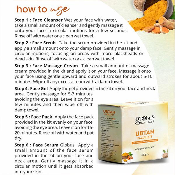 Globus Naturals Brightening Ubtan 6 Step Facial Kit, for Radiant & Glowing Skin, 2's - Facial Kits