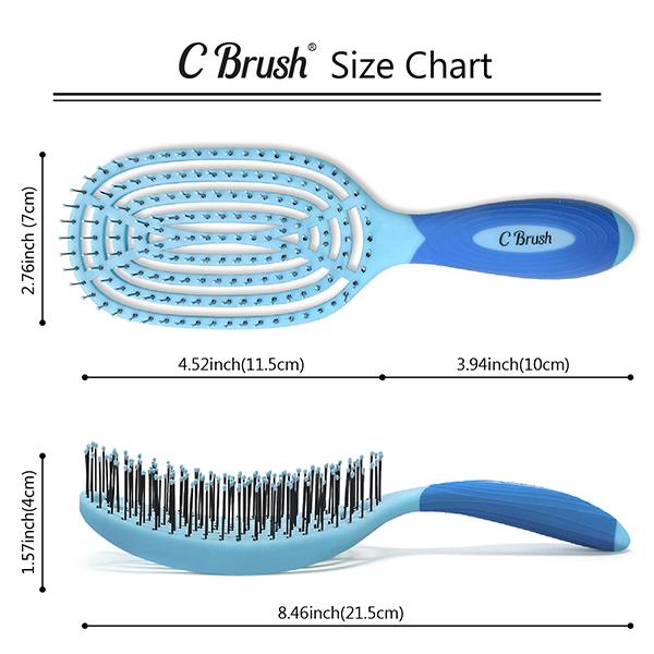 NuWay 4HAIR U.S. Patented Detangler Hair Brush for Men & Women - Blue - Detangling C Brush 1s 1's - Hair Brushes