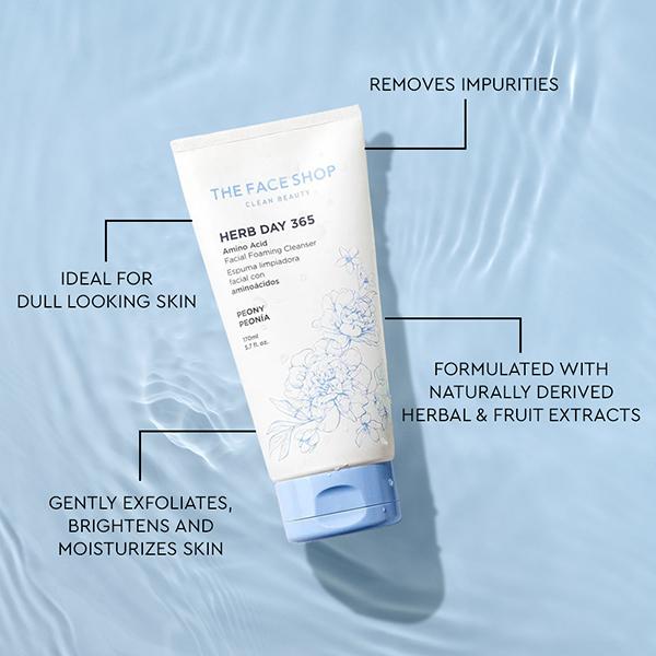 The Face Shop Herb Day 365 Amino Acid Facial Foaming Cleanser Peony 170 ml - Face Wash & Cleansers