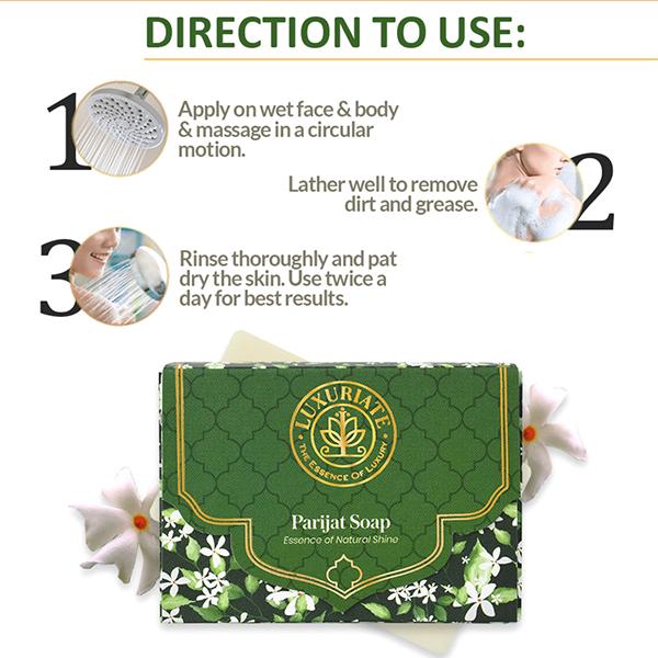 Luxuriate Parijat Essence Of Natural Shine Soap Bar for Men and Women 125 gm - Soaps