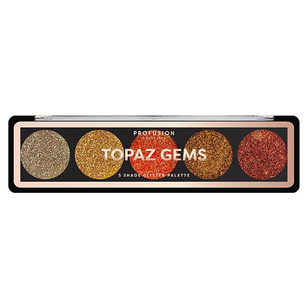 Profusion Cosmetics 5 Shade Glitter Eye Shadow Pallete Topaz Gems (4.5 gm) - Eye Shadow Palettes