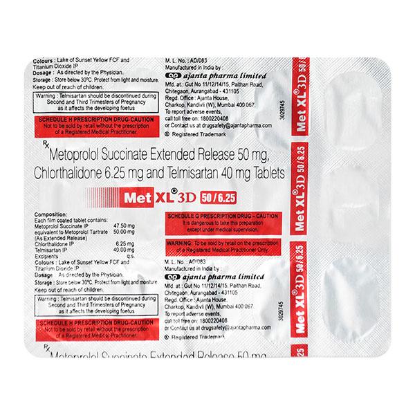 MET XL 3D 50/6.25 Tablet 15's - Hypertension-Ana