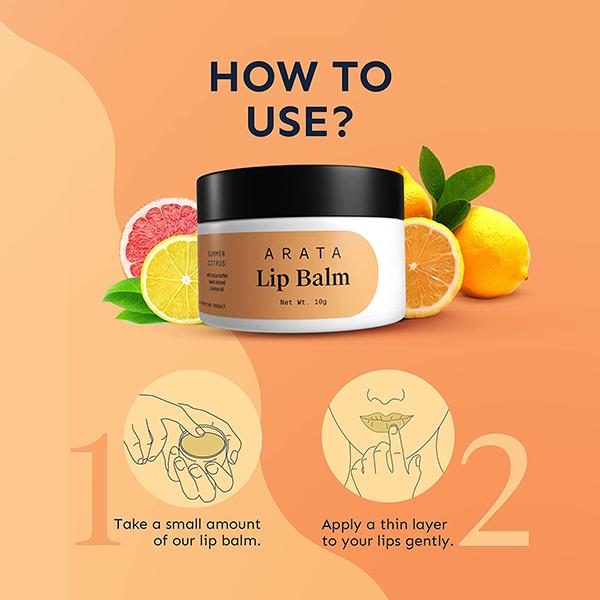 Arata Summer Citrus Lip Balm for Dry, Lips Cocoa Butter, Sweet Almond 10gm - Lip Balms