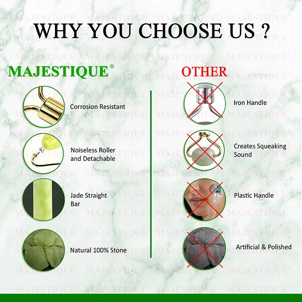 Majestique Jade Face Roller and Massager Gua Sha Set Facial Skin Roller Massager Tool 1's - Massagers