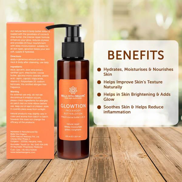 Bella Vita Organic Glowtion Face And Body Butter Lotion With Shea And Cocoa Butter 100 ml - Lotions & Creams