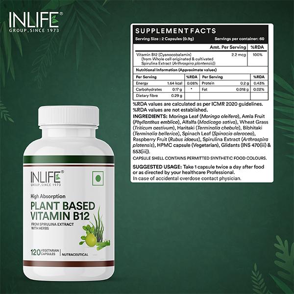 INLIFE High Absorption Plant Based Vitamin B12 Veg Capsules 120's - Multi-Vitamins