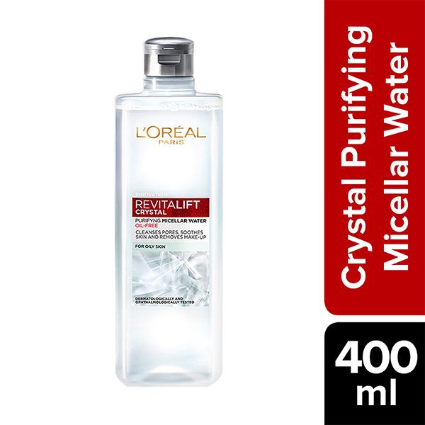 L'Oreal Paris Revitalift Crystal Purifying Micellar Water With Oil-Free Technology, Cleanses pores & removes makeup 400 ml