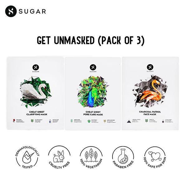 SUGAR Cosmetics Get Unmasked (Pack of 3) 25 gm - Masks & Peels