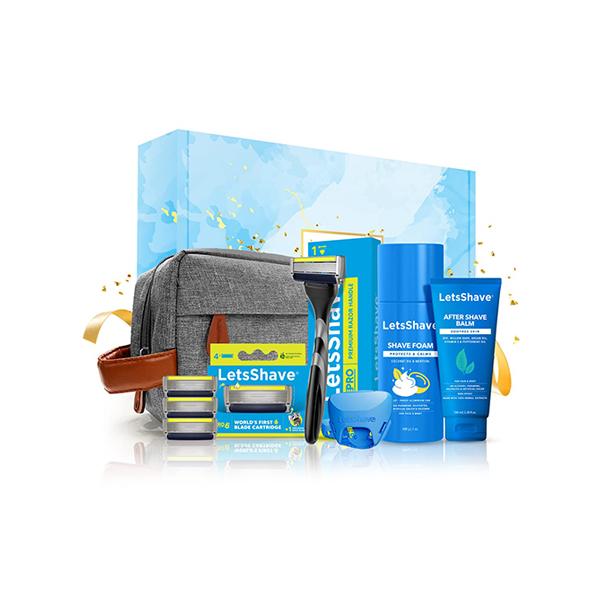 Letsshave Pro 6 Plus Lite Premium Gift Set 6 Blade Razor with Cartridges, Travel Cap, Shave Foam, After Shave Balm and Travel Bag Complete Shaving Kit for Men 1's