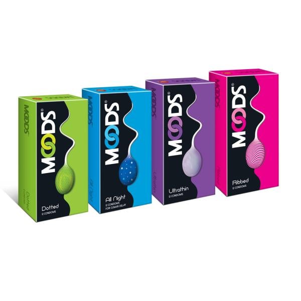 Netmeds | Moods Condoms Combo - Dotted  + All Night + Ultrathin + Ribbed (Pack of 12's Each)
