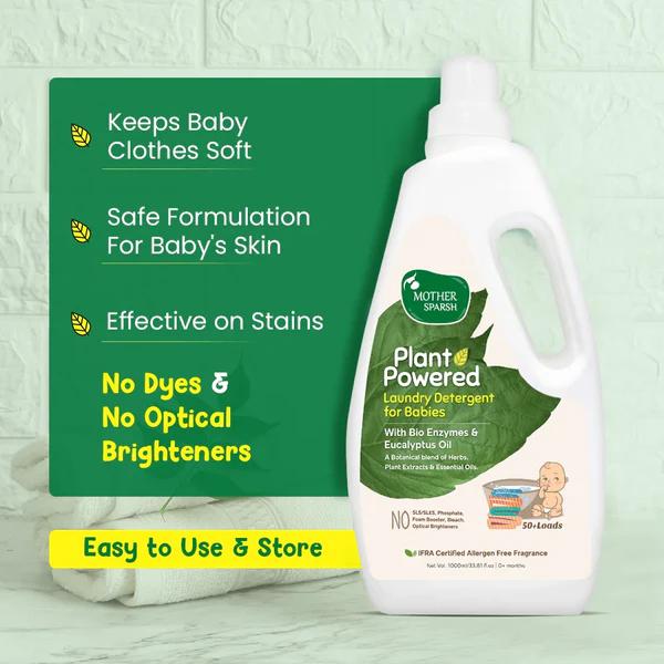 Mother Sparsh Plant Powered Baby Laundry Liquid Detergent - Enzymes And Eucalyptus Oil 1000 ml - Baby Detergents