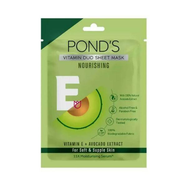 Netmeds | POND'S Vitamin E Nourishing Soft & Supple Skin, 100% Natural Avocado Sheet Mask 25 ml