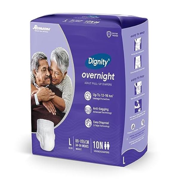 Dignity Overnight Pull Ups Adult Diapers (L - XL) (34 - 59 Inch) 10's - Adult Diapers & Pads