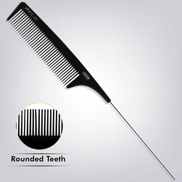 Vega Professional Pin Tail Comb (Carbon Anti-Static Black Line Hair Comb) (VPVCC-05) 1's - Hair Combs