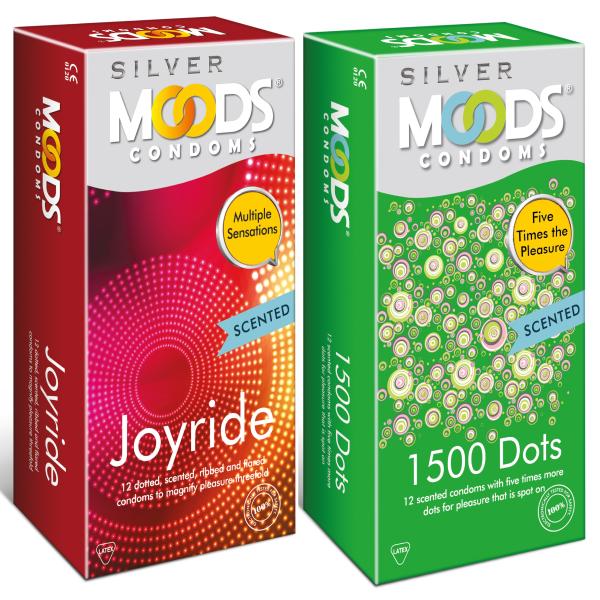 Moods Silver Condoms Combo - Joyride + 1500 Dot (Pack of 12's Each) - Plain/Flavoured Condoms
