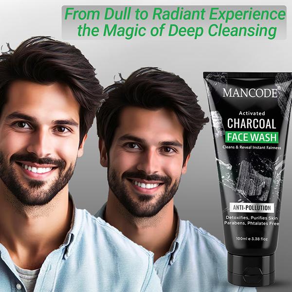 Mancode Activated Charcoal Face Wash for Men - Deep Cleansing & Detoxifying for Clear Skin 100 ml - Face Wash & Cleansers