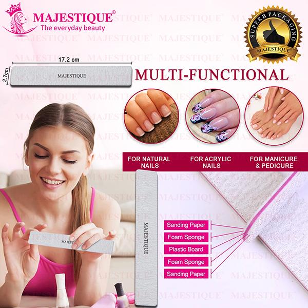 Majestique Flat Nail File Double Sides for Perfectly Shaped and Smooth Nails - Color May Vary 1's - Manicure & Pedicure Kits