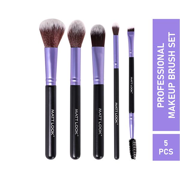 Matt Look Premium Synthetic Bristle Professional Face and Eye Makeup Brushes Set with 5 Makeup Brushes 5's - Face Brush