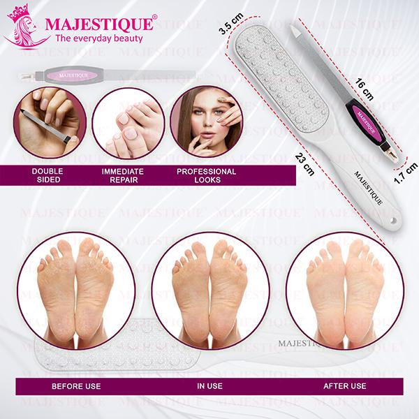 Majestique Large Double-Sided Foot Scrubber Set with Nail Filer, Hard Skin Removal - Multicolor 1's - Body Scrubbers & Brushes