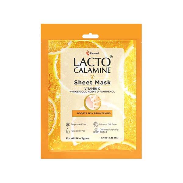 Lacto Calamine Vitamin C Face Sheet Mask Instant Hydration Glycolic Acid and D-Panthenol 30 gm