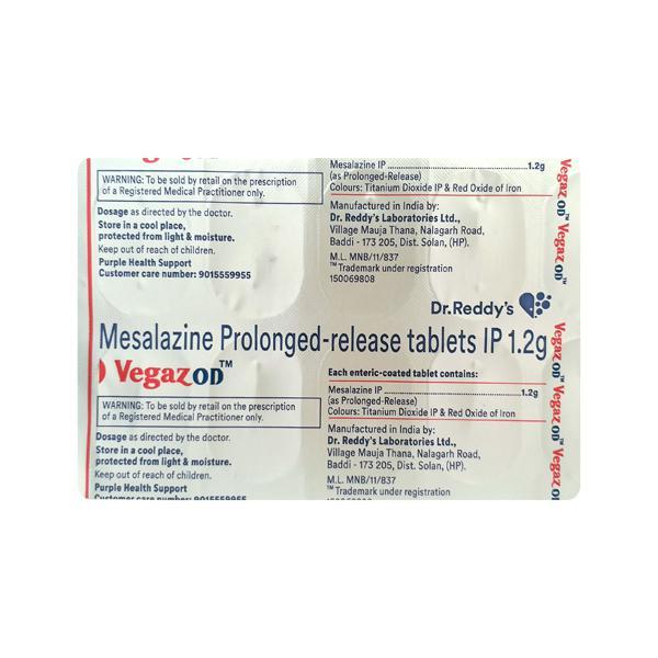 Vegaz OD 1.2gm Tablet 10'S - Ulcerative Colitis/Bowel Inflammatory Disease-GIT