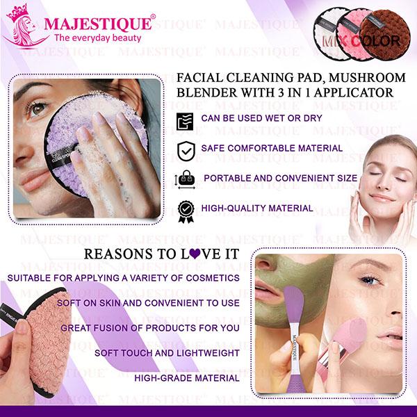 Majestique Face Cleansing Pad, Mushroom Blender and Facial Applicator - 3Pcs/Multicolor 1's - Facial Wipes & Tissues