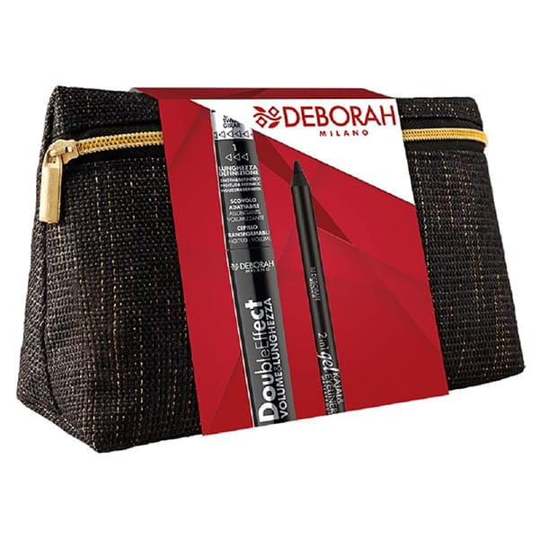 Deborah Milano Black Pochette With Double Effect Mascara + 2-In-1 Kajal & Eyeliner Gel Pencil - Black 8 gm