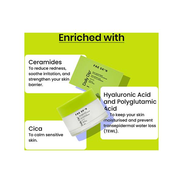 FAE Beauty Daily Dip Daily Moisturizer with Hyaluronic Acid,PGA ,Cica, and Ceramides for all Skin Types 50 ml - Face Moisturizers