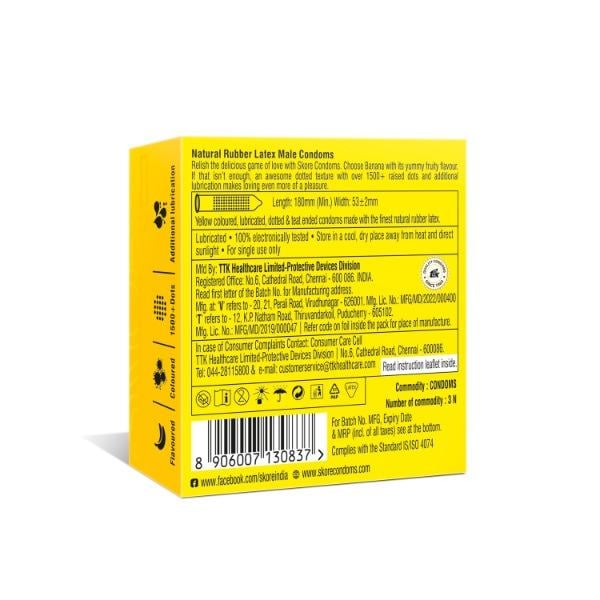 Skore 1500+ Raised Dots Condoms - Banana 3's - Plain/Flavoured Condoms