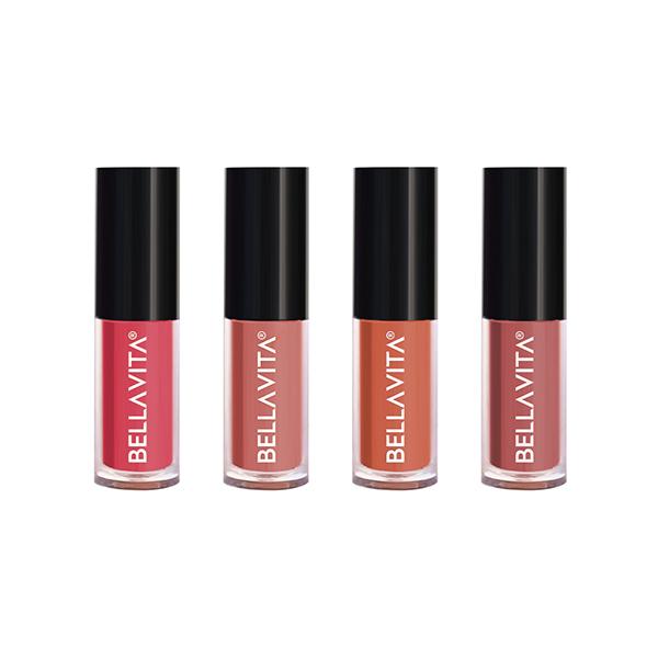 Bellavita Mini Kiss Proof Liquid Lipsticks Just Nude + Berry Nude + Mocha Madness + Cherry Pop - 2ml 4's - Liquid Lipsticks