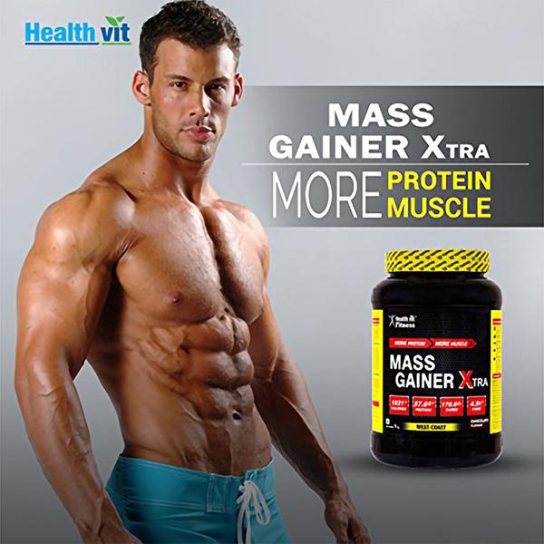 Healthvit Fitness Mass Gainer Xtra with Vitamins and Minerals Chocolate Flavour 2kg / 4.4 lbs 2000 gm - Multi-Vitamins