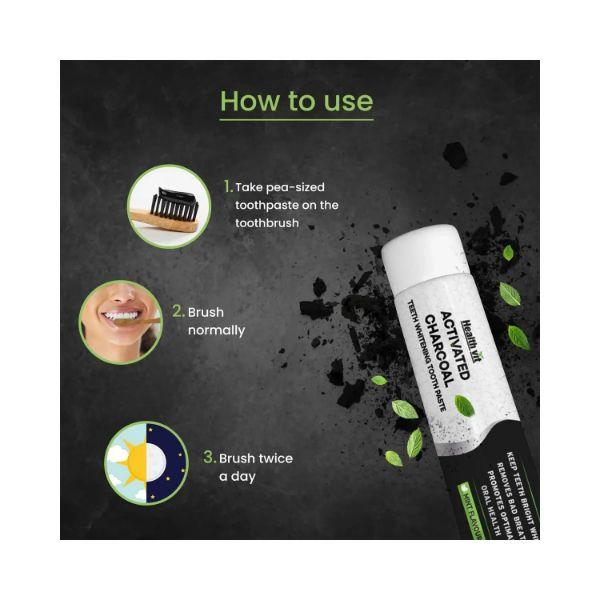 Healthvit Activated Charcoal Toothpaste For Teeth Whitening, Fluoride Free, Sulfate Free Mint Flavour 100 gm - General Health