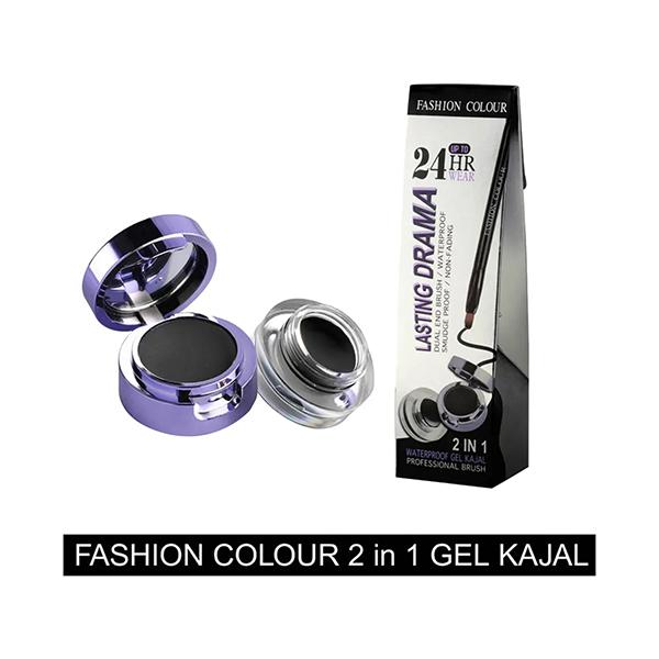 Fashion Colour 2 In 1 Waterproof Gel Kajal Professional Brush 24Hrs Lasting Drama 4gm - Kajal & Kohls