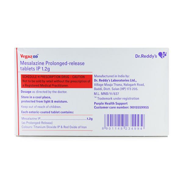 Vegaz OD 1.2gm Tablet 10'S - Ulcerative Colitis/Bowel Inflammatory Disease-GIT
