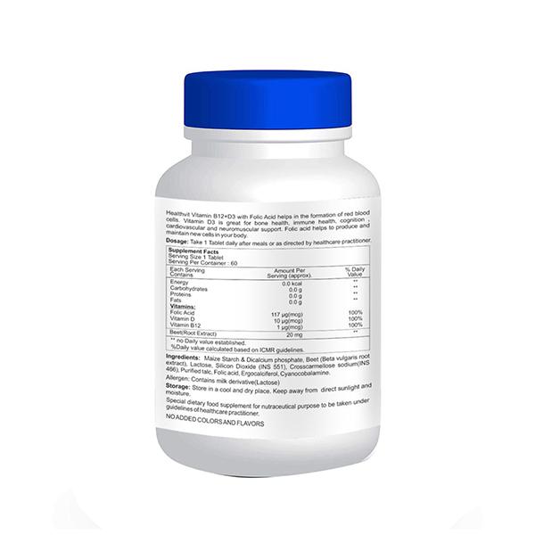 Healthvit Vitamin B12 + D with Folic Acid - Tablets 60's - Multi-Vitamins