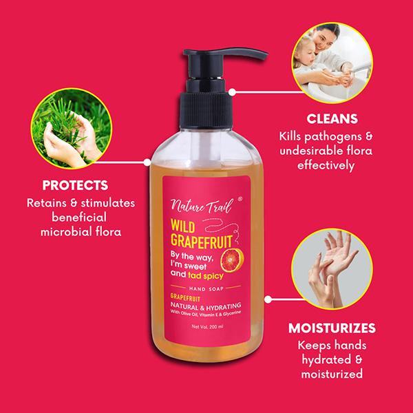 Nature Trail Wild Grapefruit Handwash with Olive Oil, Vitamin E and Glycerine, Sulphate and Paraben Free 200 ml - Hand Wash & Soaps