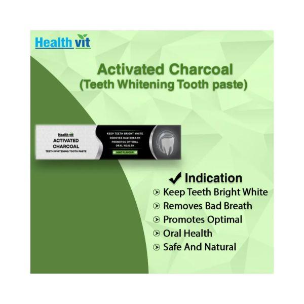 Healthvit Activated Charcoal Toothpaste For Teeth Whitening, Fluoride Free, Sulfate Free Mint Flavour 100 gm - General Health