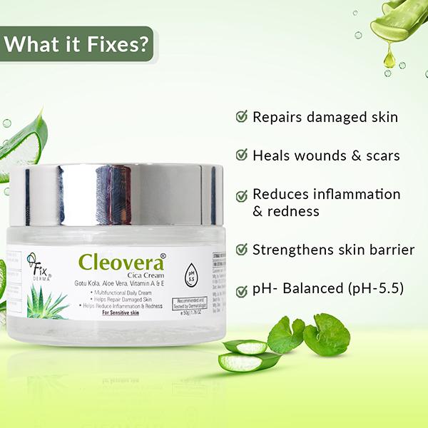Fixderma Cleovera Cica Cream For Face with Gotu Kola, Aloevera, Vitamin A and E 50 gm - Face Moisturizers