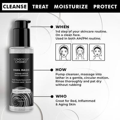 Conscious Chemist Snail Magic Mucin Repair Low Ph Gel Cleanser With Korean Snail Mucin Concentrate 100ml - Face Wash & Cleansers